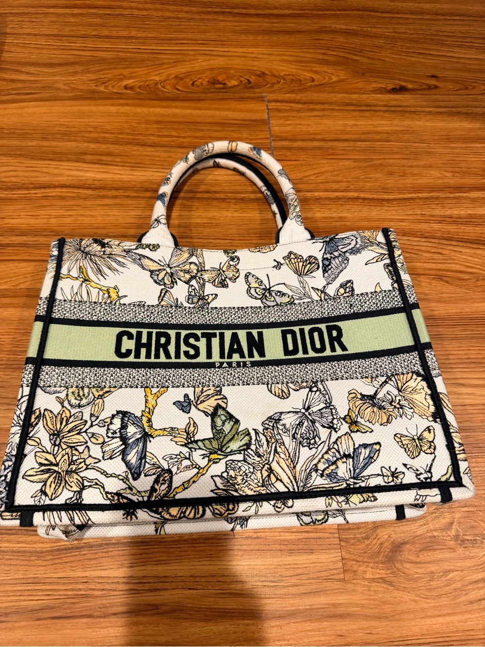 White Canvas Tote with Multicolor Butterfly Print
